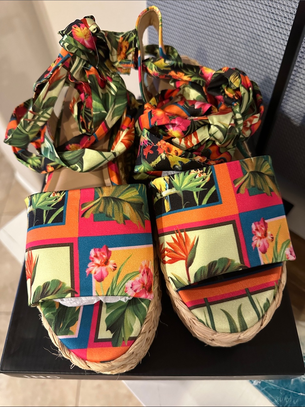 INC International Concepts Tropical Floral Multi-Color Espadrille Wedges